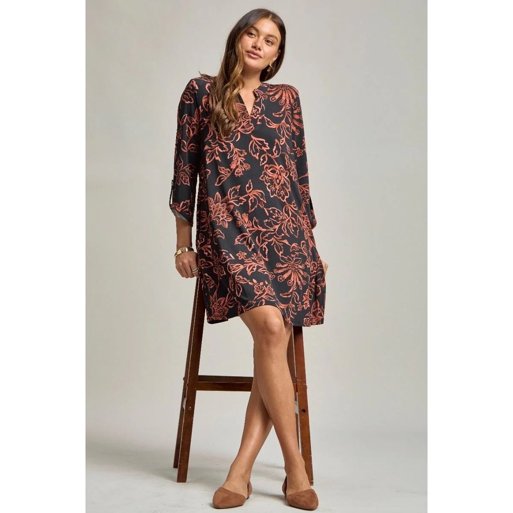 NWT Dear Scarlett Shift Dress Womens S Black Orange‎ Floral SCARLETT-D007 Boho